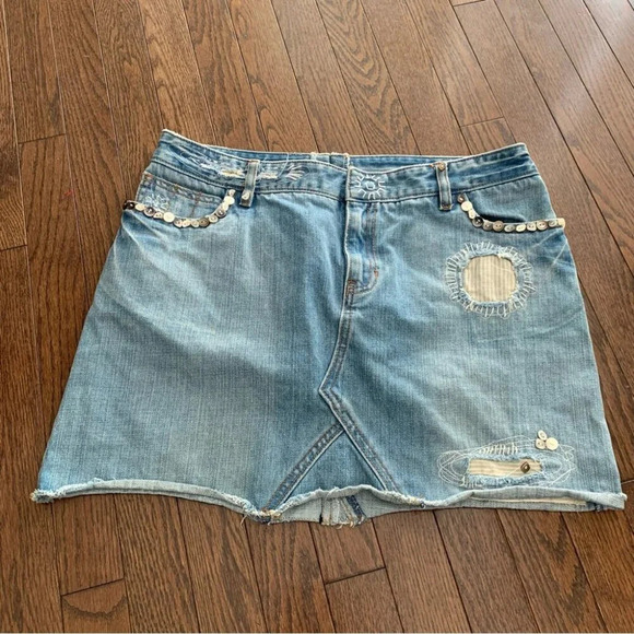 Y2K 2000s Handmade Handcrafted Repurposed Denim Embellished Skirt Size Unknown - Picture 3 of 13